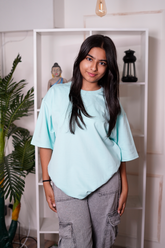 Blue Women Plain T-Shirt