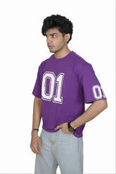 Kapda Kulture purple puff print oversized t shirt for men India 01 graphic front view