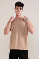 Beige Men Plain T-Shirt