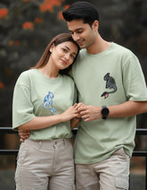 matching couple t shirts green oversized outfits for men and women India Kapda Kulture aesthetic couple wear