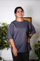 Dark Grey Women Plain T-Shirt