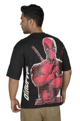 Kapda Kulture black puff print oversized t shirt for men India deadpool inspired graphic back view