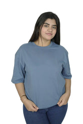 Blue Women Plain T-Shirt