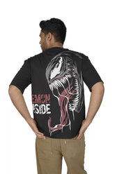 Kapda Kulture black puff print oversized t shirt for men India venom inspired graphic back view