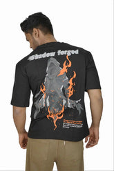 Kapda Kulture black puff print oversized t shirt for men India urban graphic back view streetwear