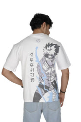 Kapda Kulture white puff print oversized t shirt for men India kakashi hatake naruto inspired graphic back view