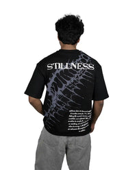 Kapda Kulture black puff print oversized t shirt for men India Frozen graphic back view