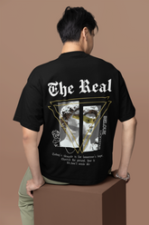 Back Side View David Men Black Oversized T-Shirt - Kapda Kulture