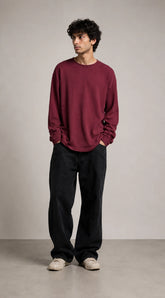 Wine Red Waffle Oversized Tee