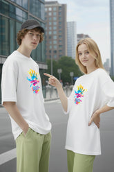 White oversized couple t shirt for men and women India Kapda Kulture matching streetwear outfit Holi graphic design