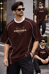 Kapda Kulture maroon oversized t shirt for men front view coalesce graphic streetwear casual oversized fit India