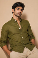 Olive Green Linen Cotton Shirt