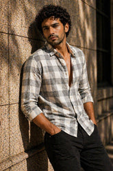 Ash Grey Check Cotton Linen Shirt