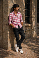 Rose Check Cotton Linen Shirt