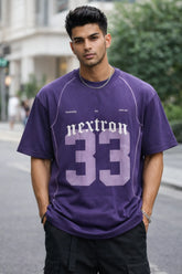 Kapda Kulture purple oversized graphic t shirt for men India nextron 33 typography front view streetwear