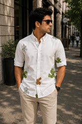 Classic White Plaid Half Sleeve Linen Cotton Shirt for Men | Premium Casual Shirt | Kapda Kulture