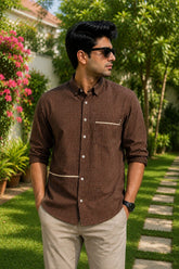 Classic Brown Plaid Linen Cotton Shirt for Men | Premium Casual Shirt | Kapda Kulture