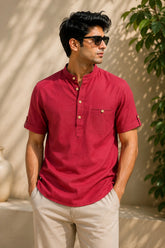 Classic Red Plaid Linen Cotton Shirt for Men | Premium Casual Shirt | Kapda Kulture