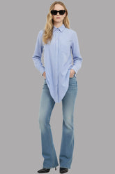 Women Classic Blue Pinstripe Button-Down Shir