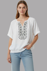 Boho Chic White Embroidered Cotton Top for Women