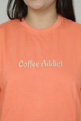 Coffee Addict Women Embroidery T-Shirt