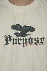 Kapda Kulture beige oversized t shirt puff print purpose text graphic close up front design