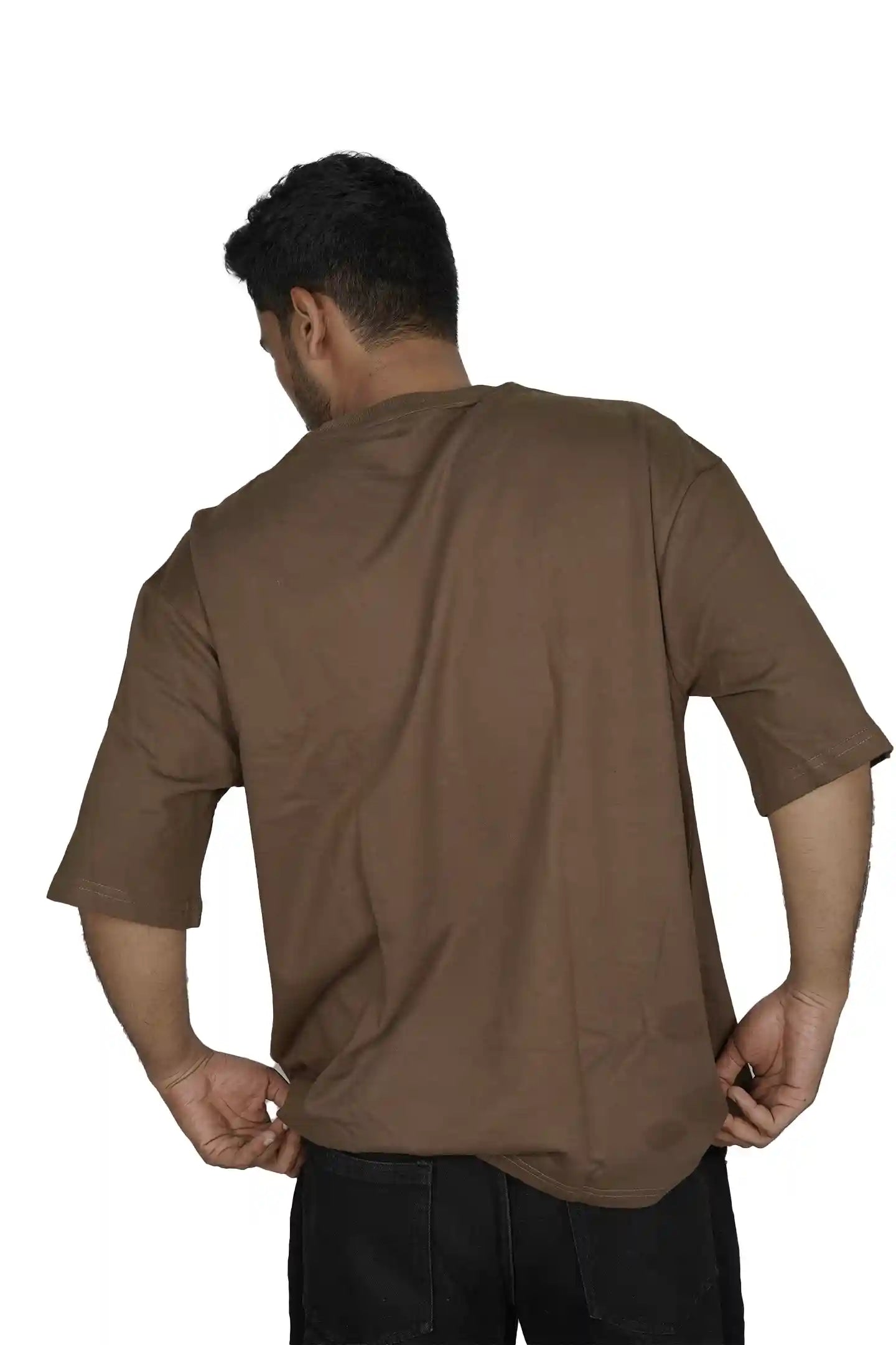 Kapda Kulture chocolate plain oversized t shirt for men India back view