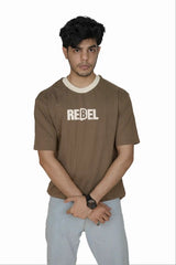 Kapda Kulture brown puff print oversized t shirt for men India rebel typography front view streetwear