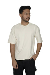 Kapda Kulture beige plain oversized t shirt for men India front view