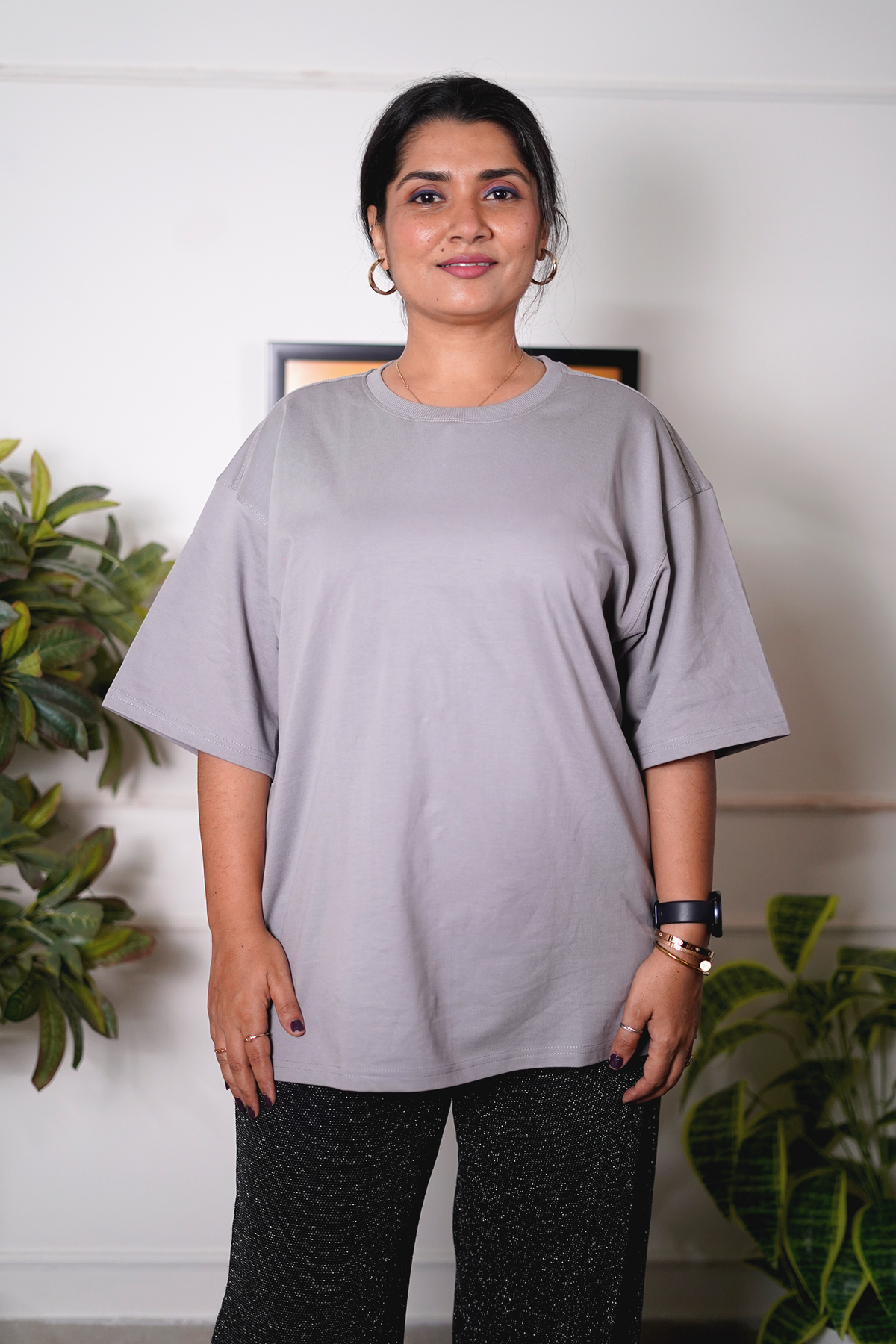 Light Grey Women Plain T-Shirt