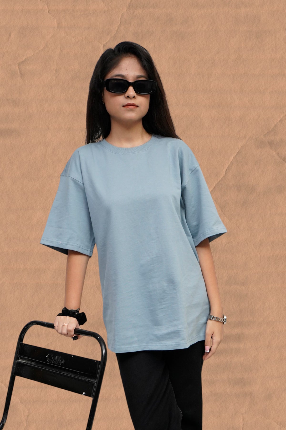 Sky Blue Women Plain T-Shirt