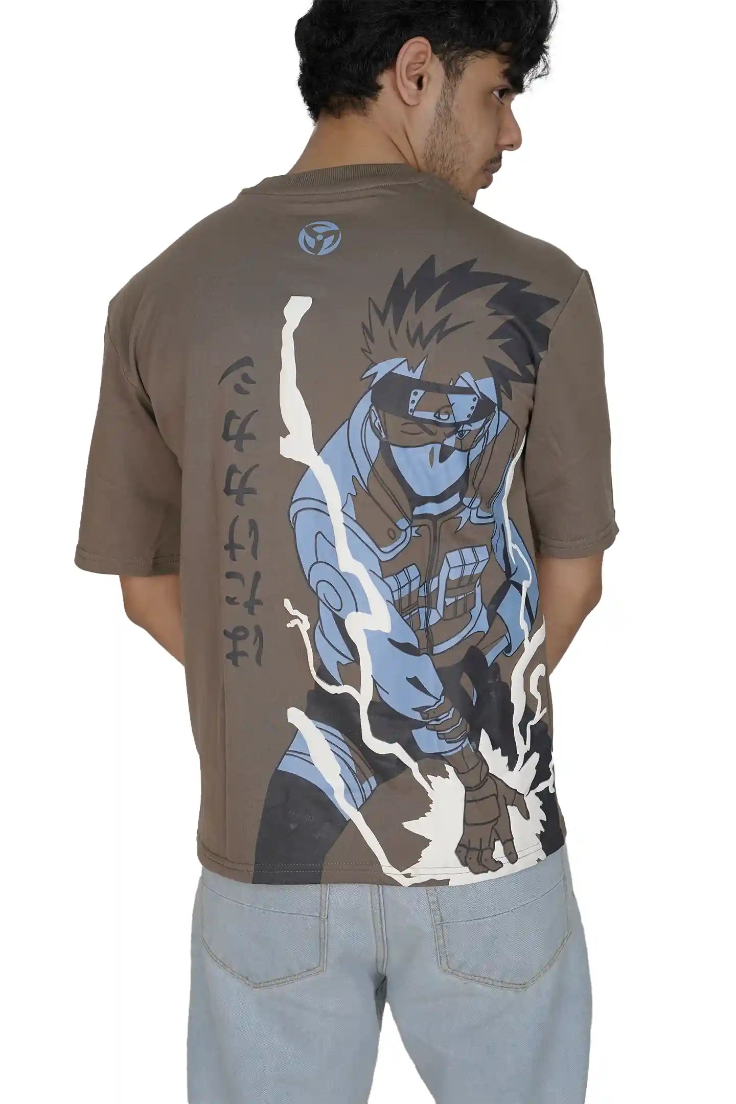 Kapda Kulture brown puff print oversized t shirt for men anime graphic full back design streetwear