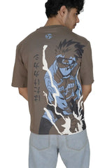 Kapda Kulture brown puff print oversized t shirt for men anime graphic full back design streetwear