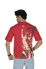 Kapda Kulture red puff print oversized t shirt for men India kakashi naruto inspired anime graphic back design