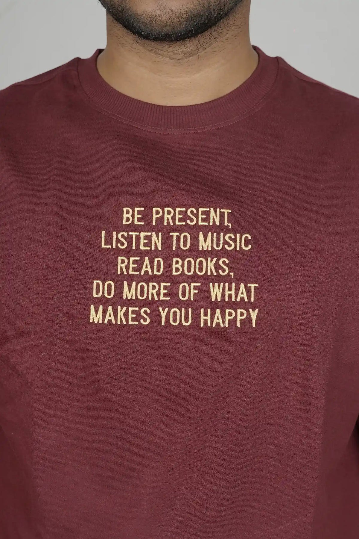 BE PRESENT Men Embroidery T-Shirt