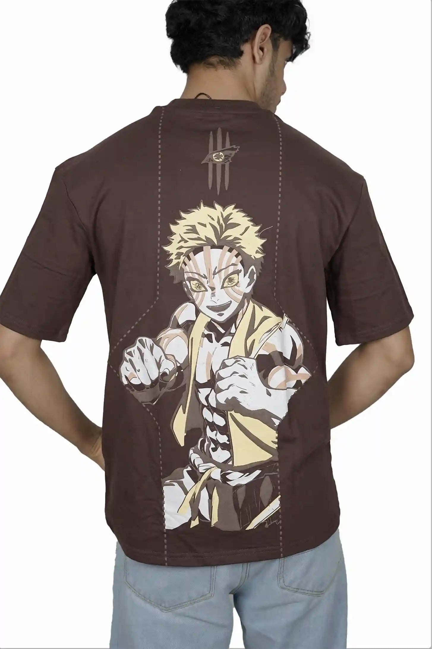 Kapda Kulture brown puff print oversized t shirt for men akaza inspired anime graphic back design streetwear