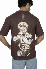 Kapda Kulture brown puff print oversized t shirt for men akaza inspired anime graphic back design streetwear