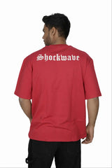 Kapda Kulture red puff print oversized t shirt for men India Fury back view
