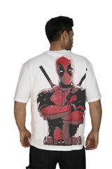 Kapda Kulture white puff print oversized t shirt for men India deadpool inspired graphic back view