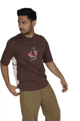 Kapda Kulture brown puff print oversized t shirt for men anime graphic front styling streetwear