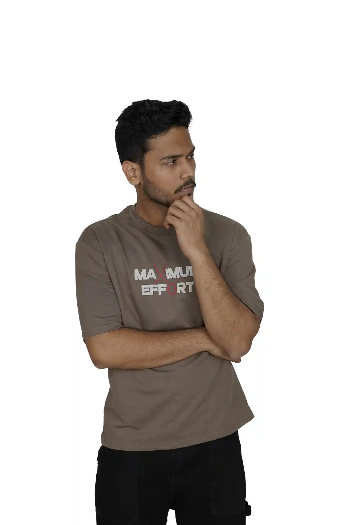 Kapda Kulture brown puff print oversized t shirt for men India deadpool inspired graphic design