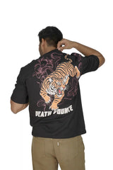 Kapda Kulture black puff print oversized t shirt for men India tiger graphic back view streetwear