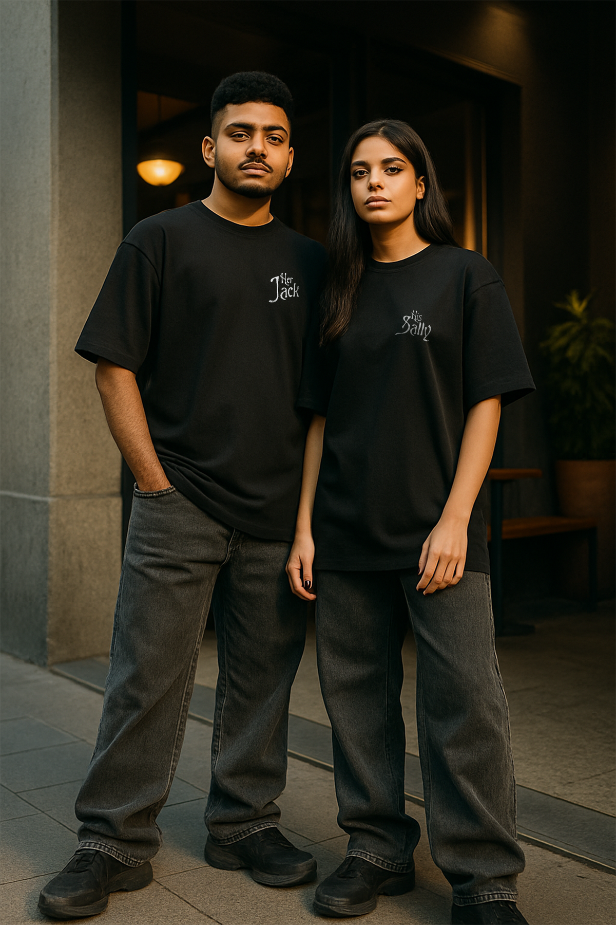 Spooky Love Couple Graphic Oversized T-shirt