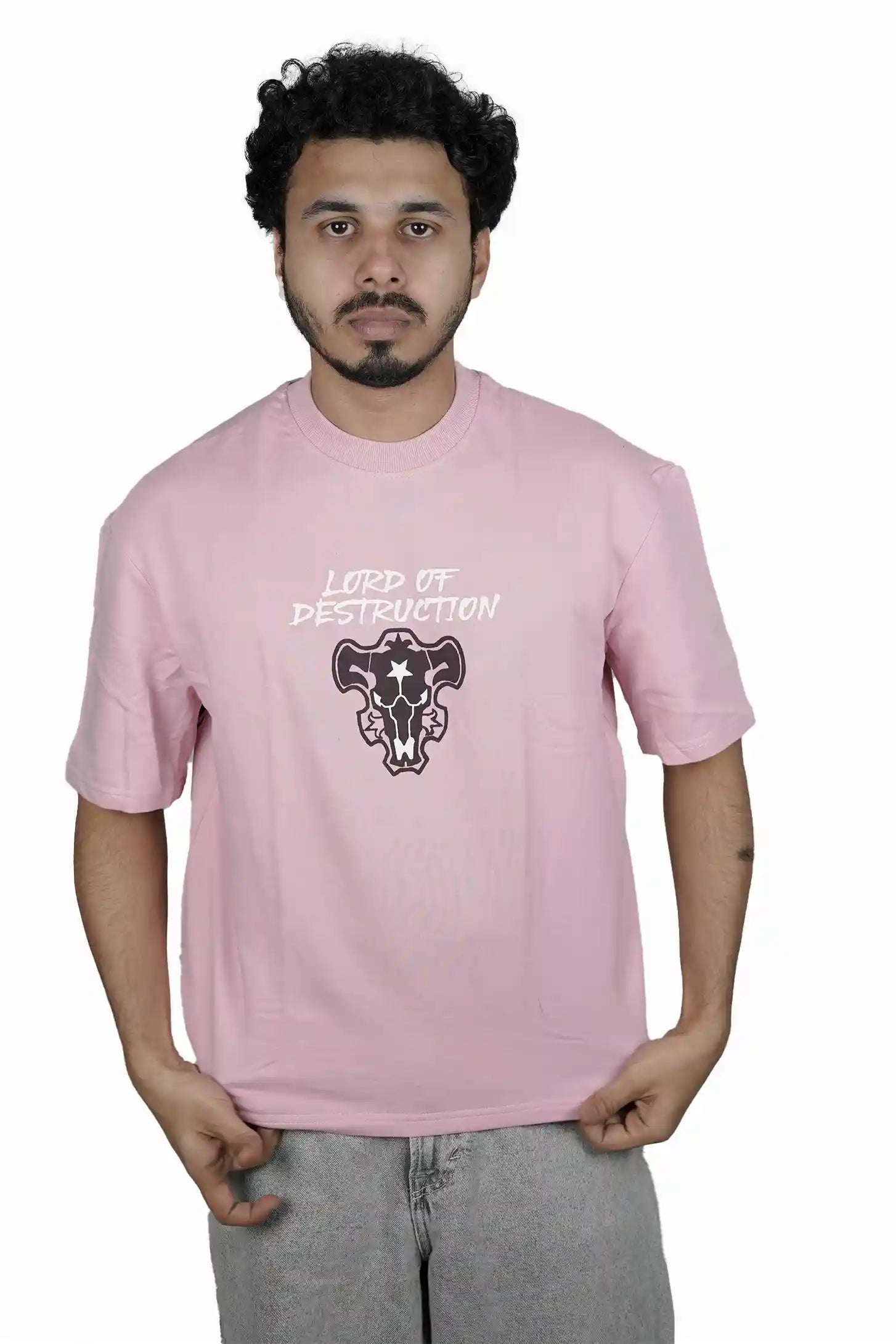 Kapda Kulture pink oversized t shirt puff print Lords of Destruction front graphic minimal design