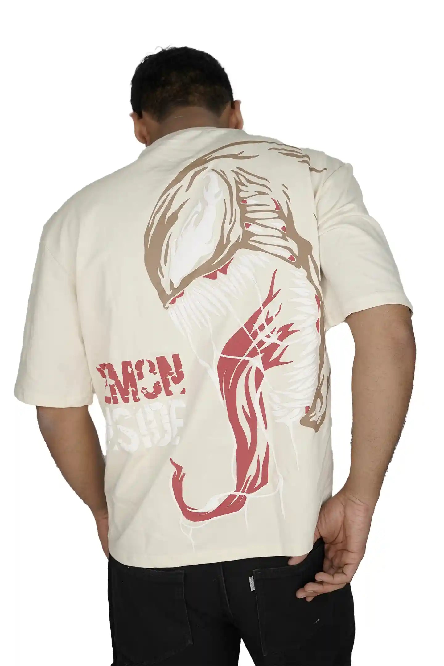 Kapda Kulture white puff print oversized t shirt for men India venom inspired graphic back design