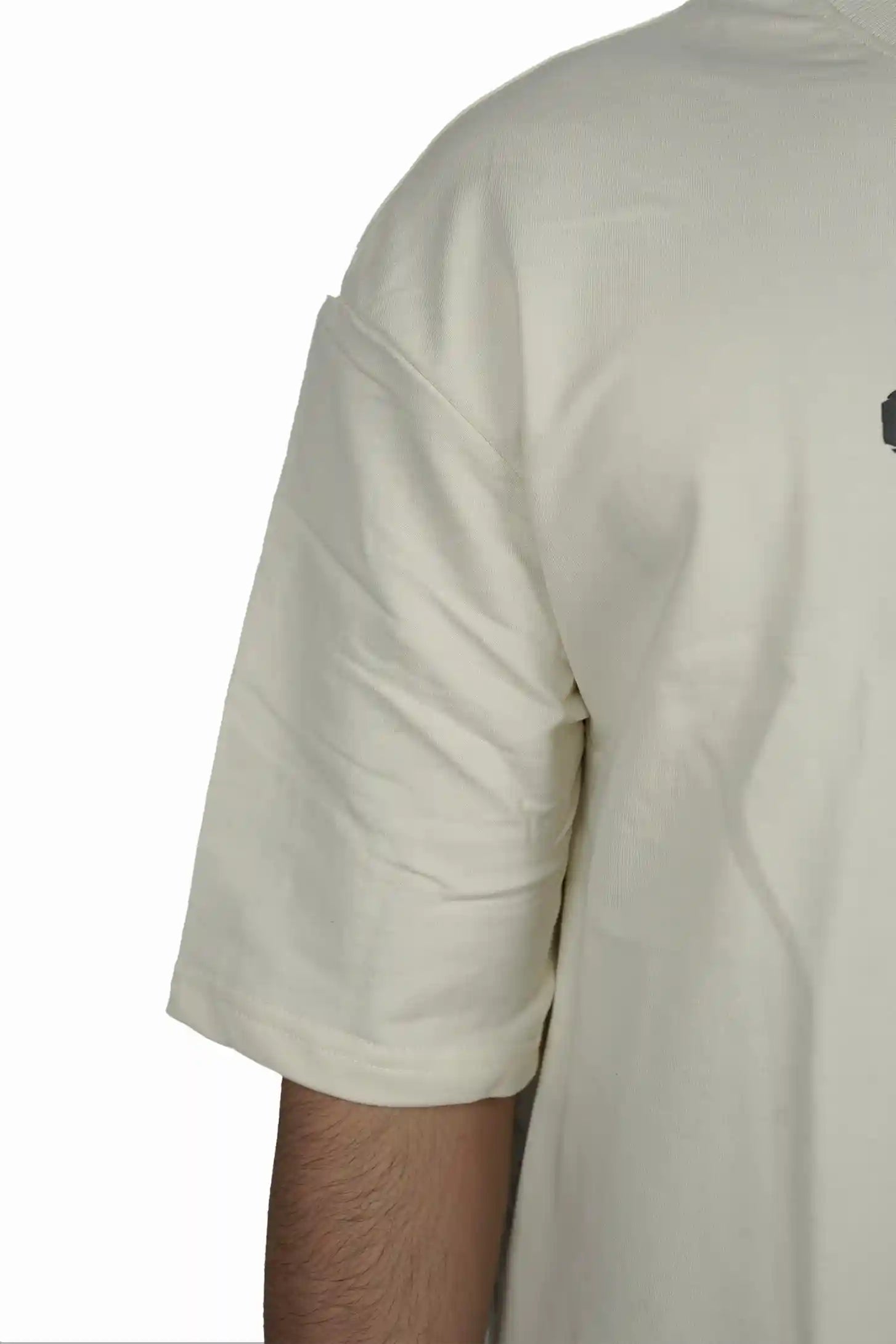 Kapda Kulture beige puff print oversized t shirt for men India graphic arm view