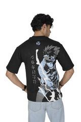 Kapda Kulture black puff print oversized t shirt for men anime graphic back design streetwear