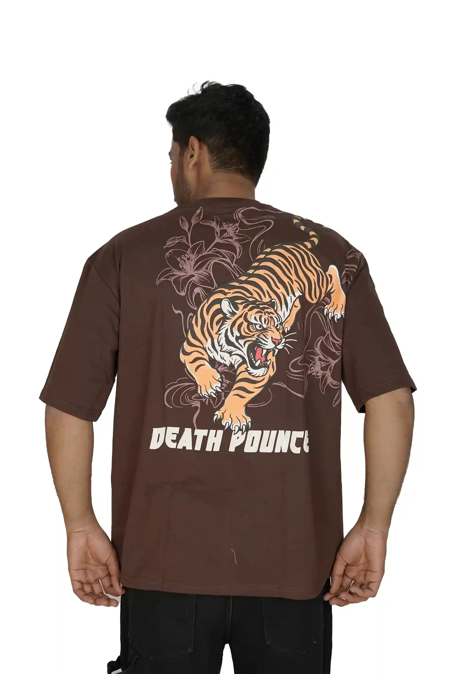 Kapda Kulture brown oversized t shirt puff print tiger graphic back design streetwear