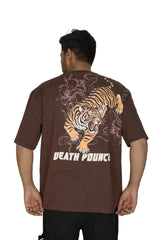Kapda Kulture brown oversized t shirt puff print tiger graphic back design streetwear