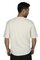 Kapda Kulture beige plain oversized t shirt for men India back view